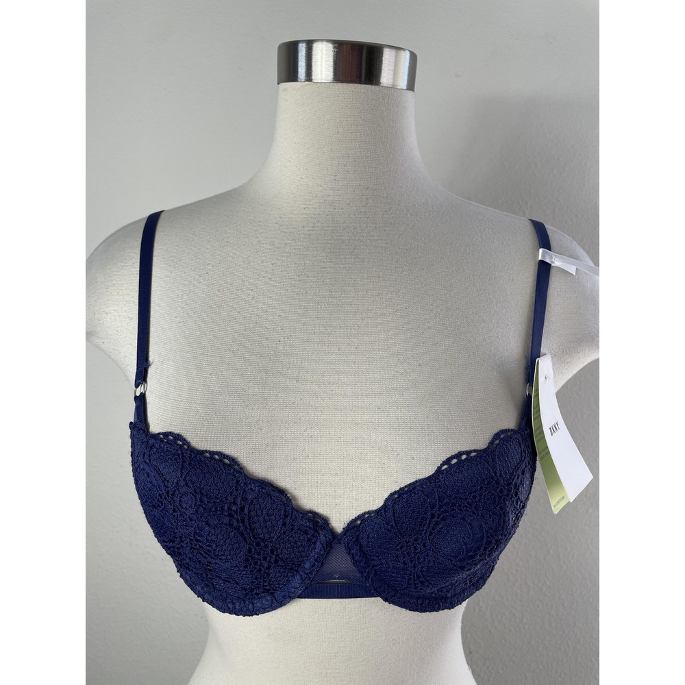 NEW DKNY Bra Womens 34B Blue Lace Underwire Lightly Lined T-Shirt‎ DK4500
